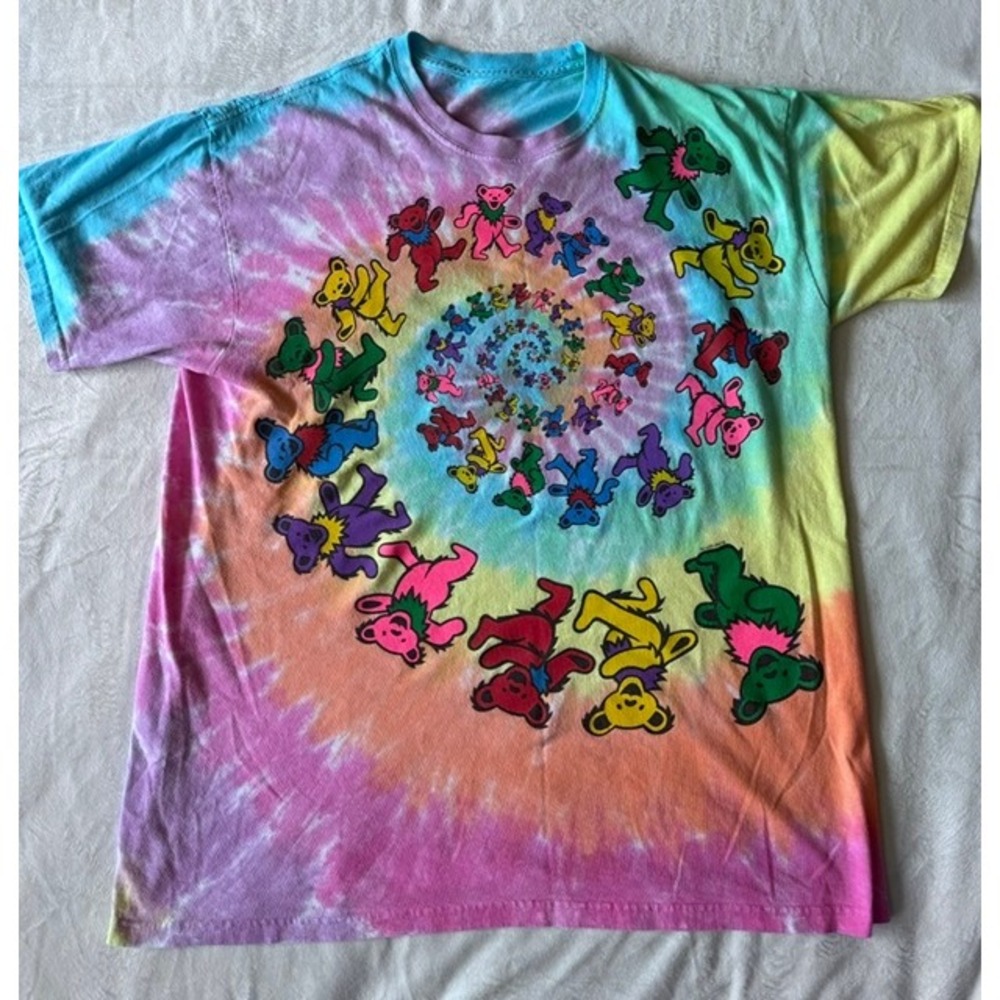 Liquid Blue Grateful Dead Dancing Bears Spiral Tie Dye T-Shirt 1995 GDM Inc